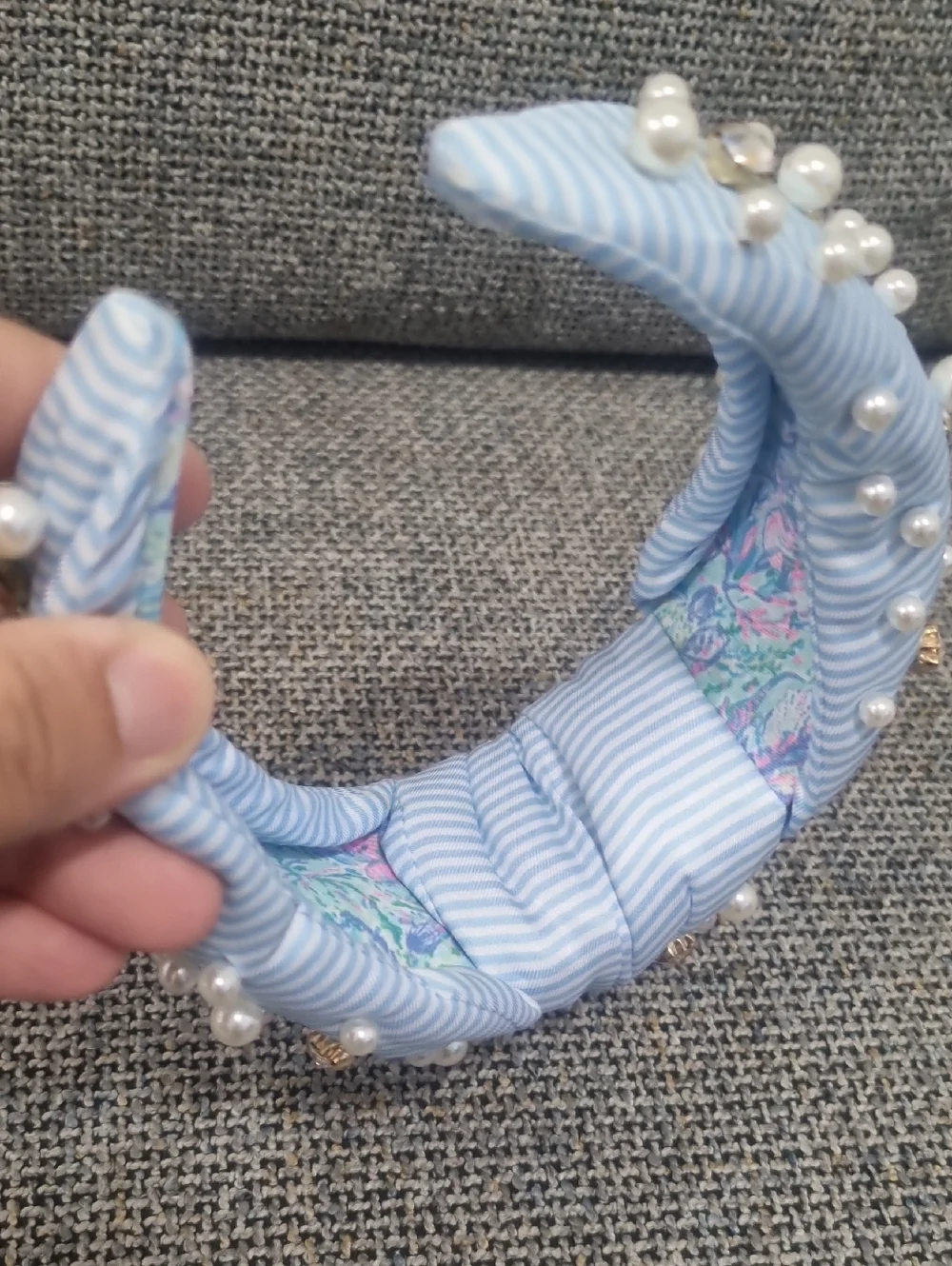 LILLY PULITZER Embellished Top Knot Wide Headband in Blue Stripe - Picture 9 of 10